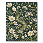 Elegant White Floral Serpentine Botanical Art Rug