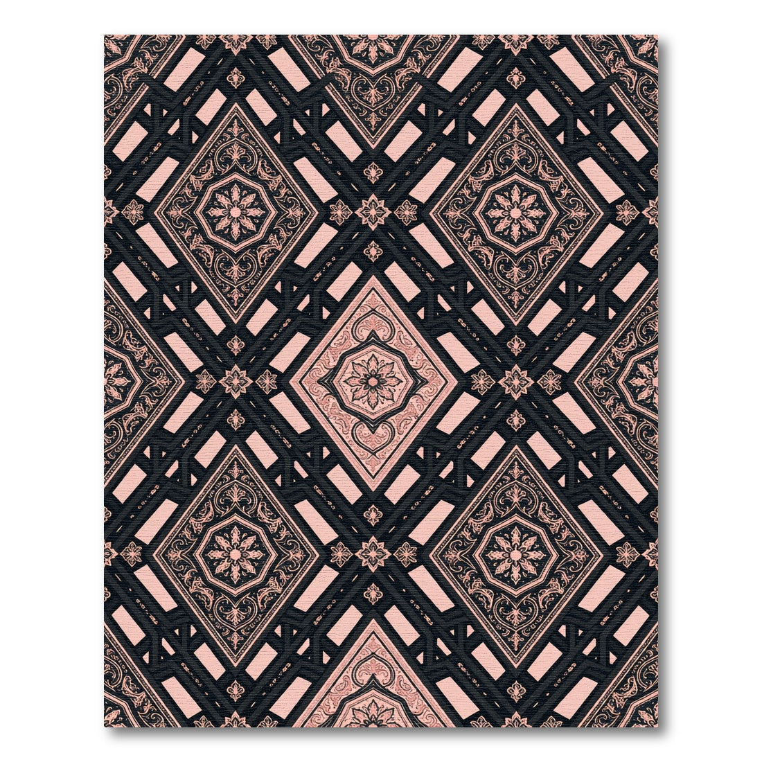 Elegant Rose Gold Damask Lattice Rug