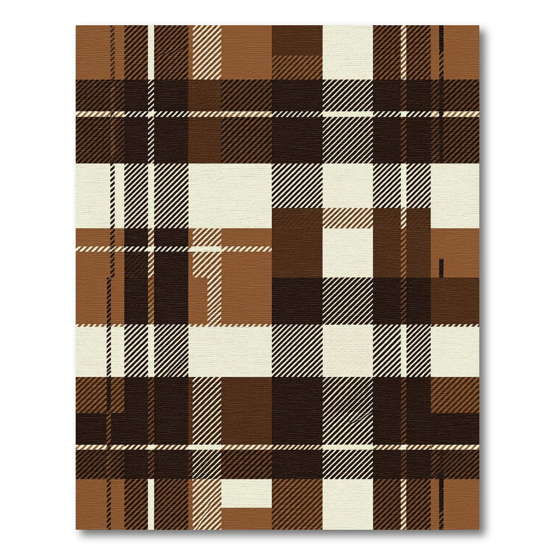 Brown Cream Plaid Checkered Overlay Rug
