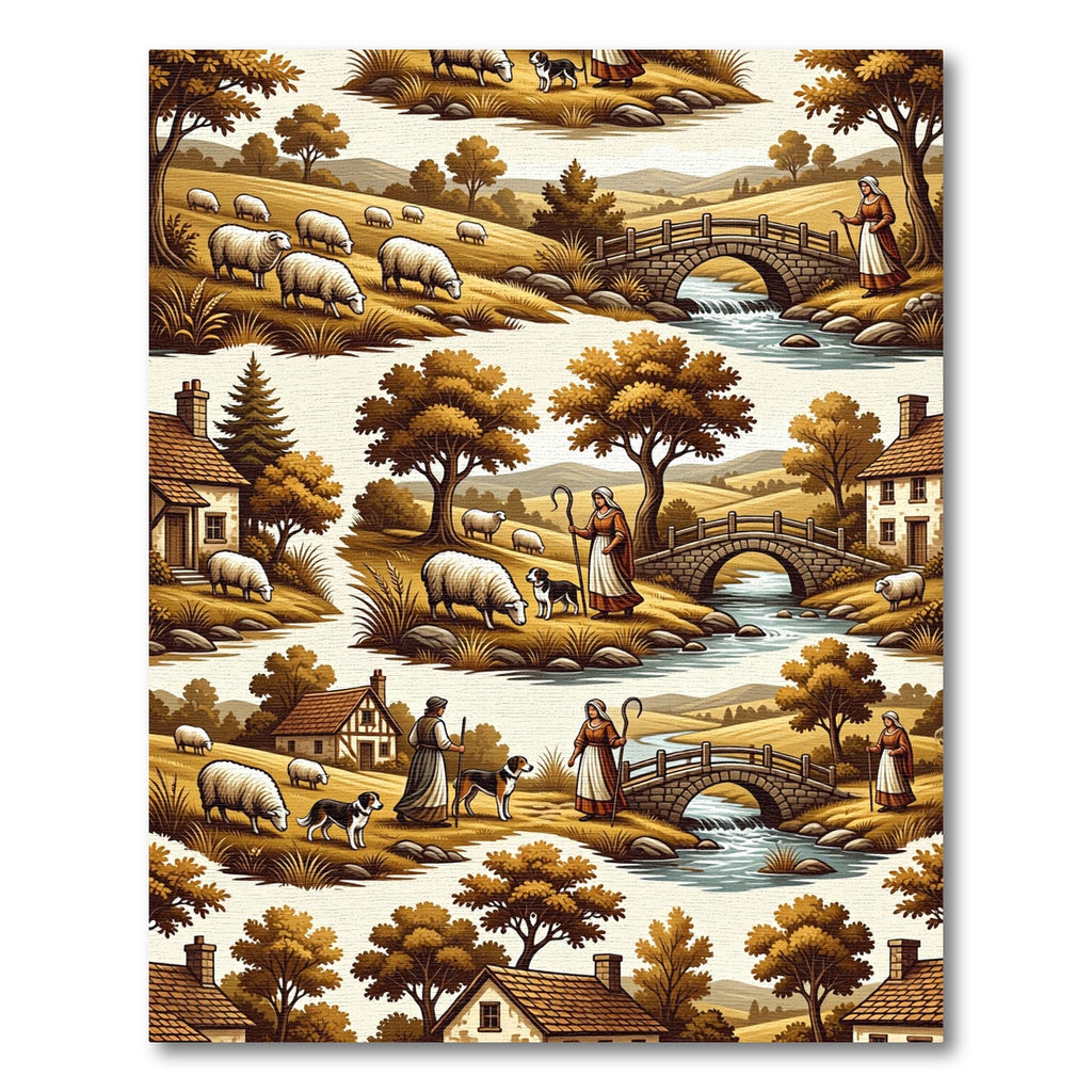 Pastoral Sheep Field Landscape Bridge Rug