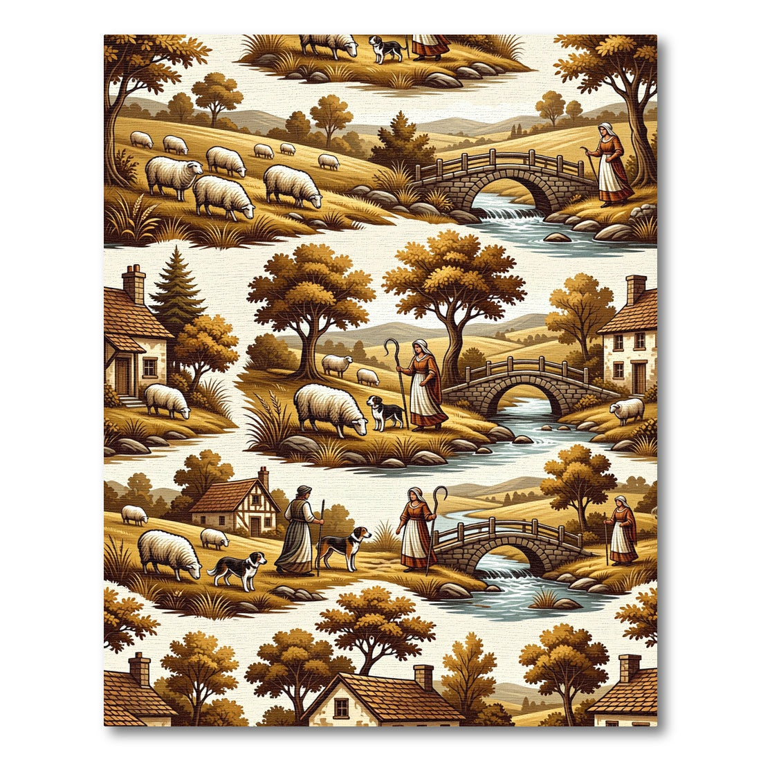 Pastoral Sheep Field Landscape Bridge Rug