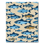 Mid Century Modern Blue Schooling Fish Rug