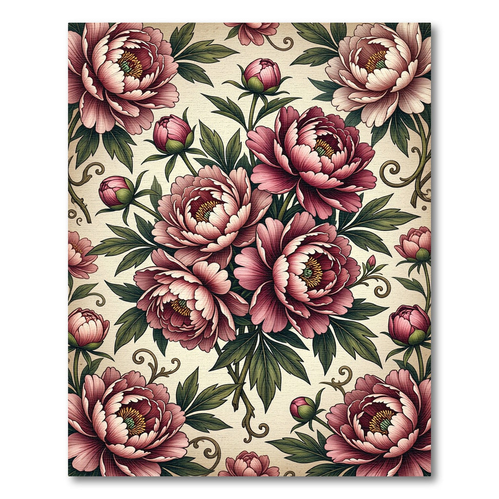 Elegant Dusty Rose Peony Floral Bouquet Rug