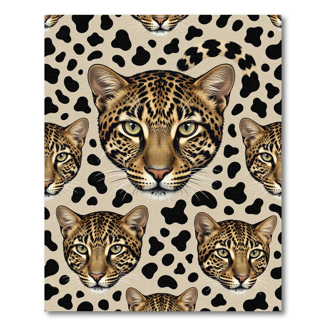 Leopard Spots Animal Heads Tonal Rug