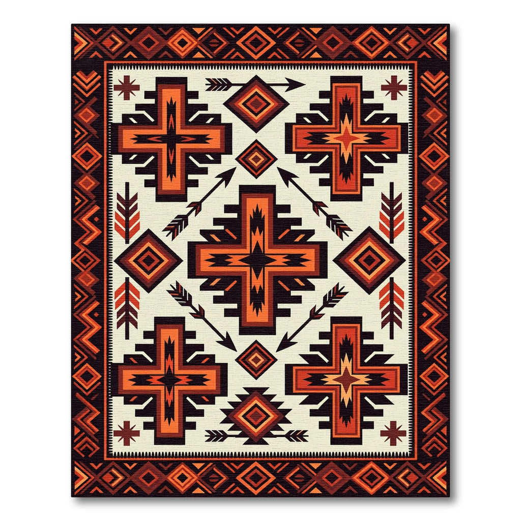 Navajo Cross Arrow Ochre Border Rug