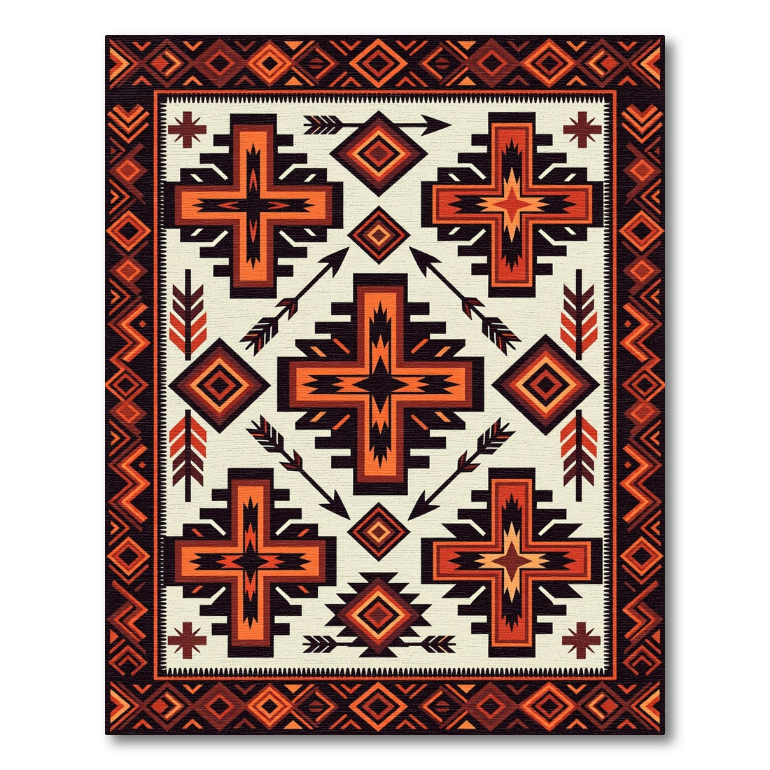 Navajo Cross Arrow Ochre Border Rug