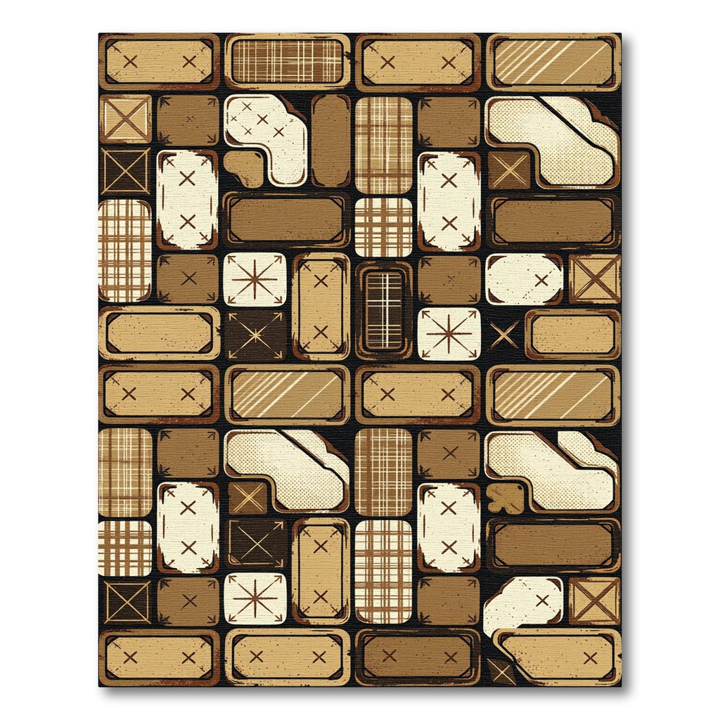 Rustic Plaid Brown Abstract Patchwork Rug