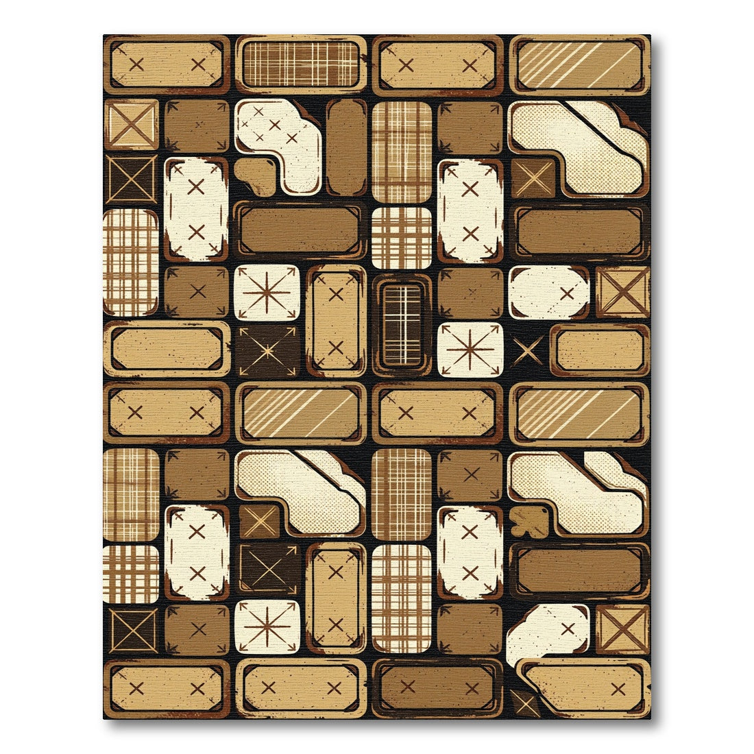 Rustic Plaid Brown Abstract Patchwork Rug