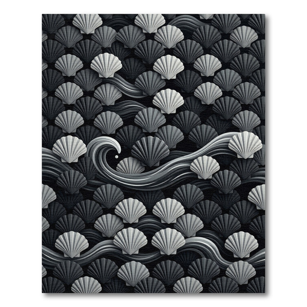 Monochromatic Seashell Wave Pattern Rug