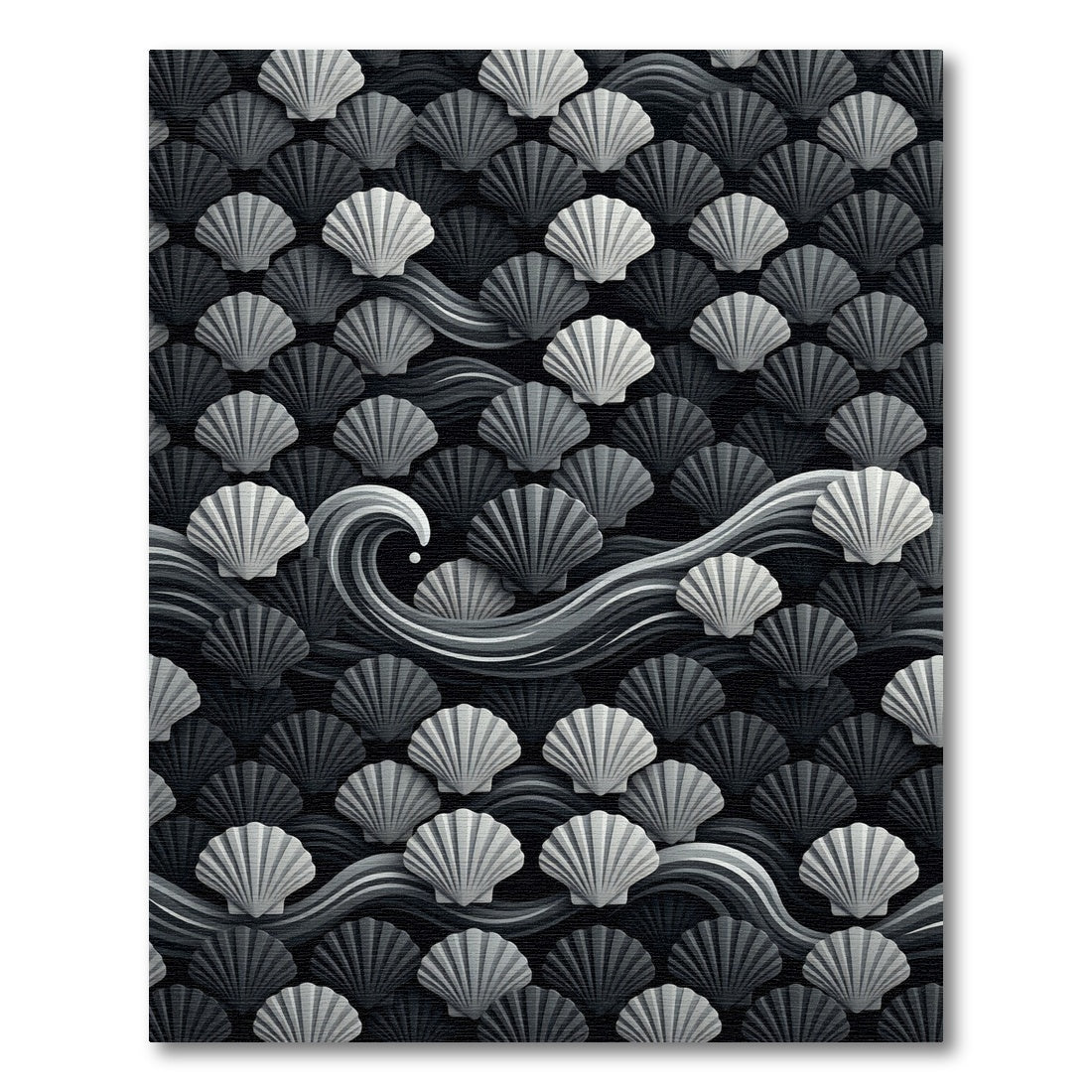 Monochromatic Seashell Wave Pattern Rug