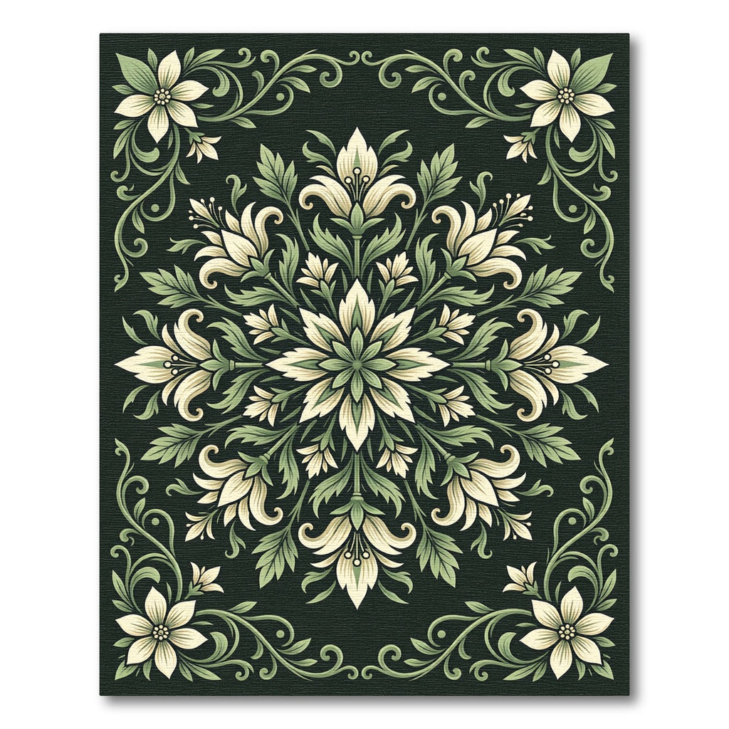 Elegant Cream and Sage Botanical Medallion Rug