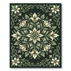 Elegant Cream and Sage Botanical Medallion Rug