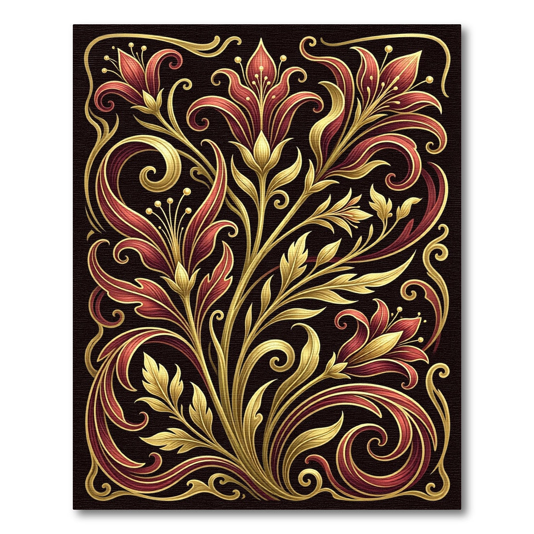 Rich Red And Gold Floral Scroll Rug