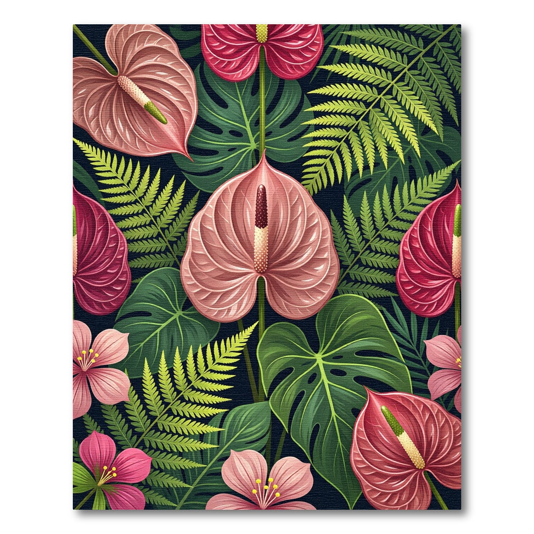 Lush Pink Anthurium Tropical Foliage Rug