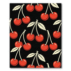Retro Cherry Orchard Black Background Rug