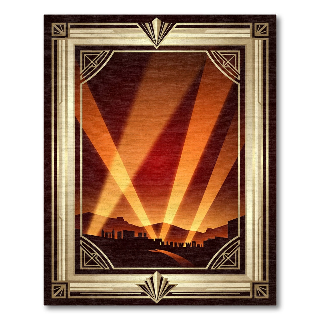 Art Deco Golden Skyline Spotlight Beam Rug