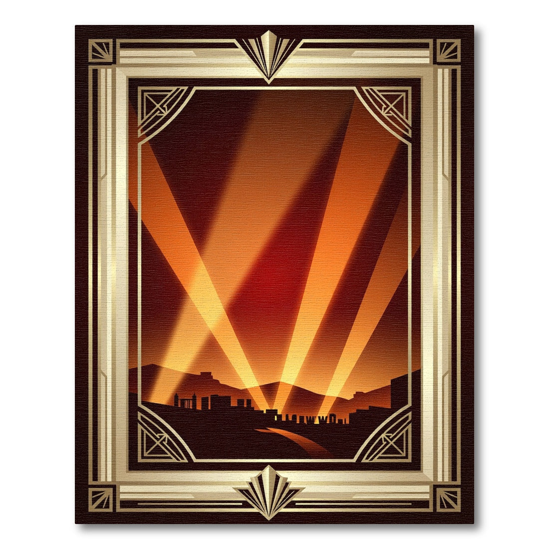Art Deco Golden Skyline Spotlight Beam Rug