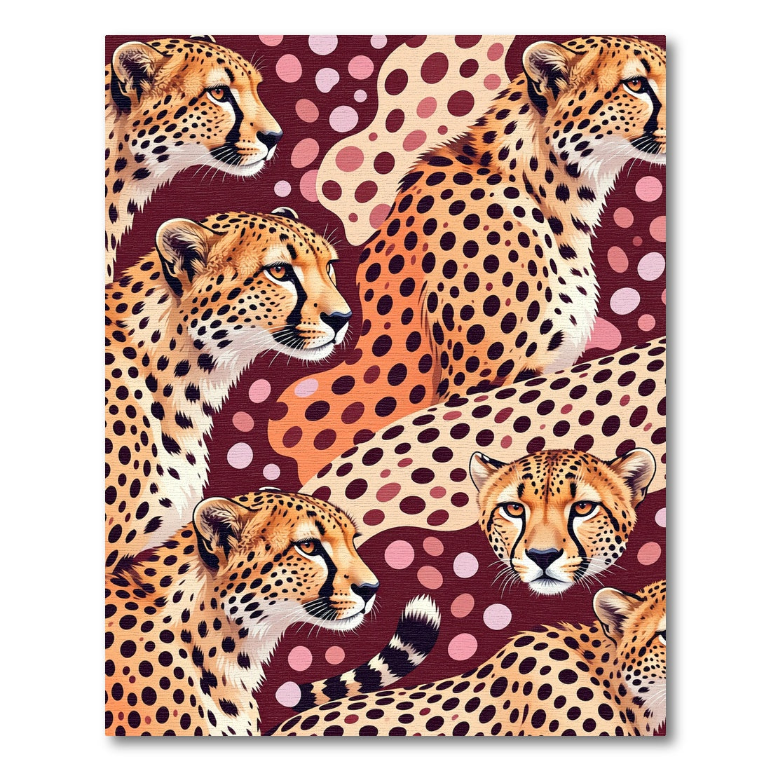 Golden Cheetah Spotted Burgundy Art Rug