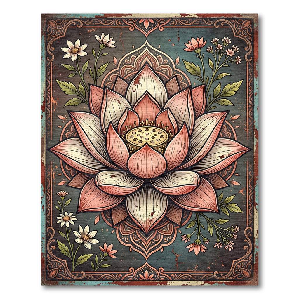 Vintage Pink Lotus Floral Medallion Rug