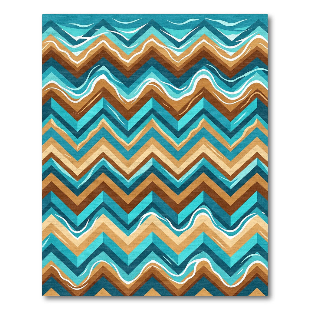 Earthy Blue Geometric Chevron Wave Rug