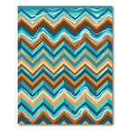 Earthy Blue Geometric Chevron Wave Rug