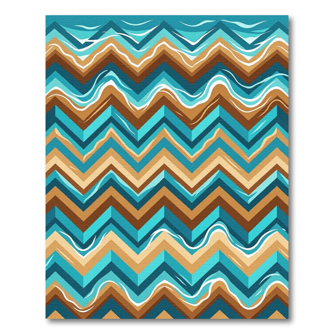 Earthy Blue Geometric Chevron Wave Rug