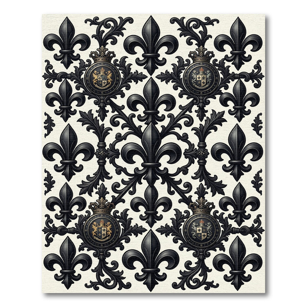 Black Fleur-de-lis Crest Ornament Rug