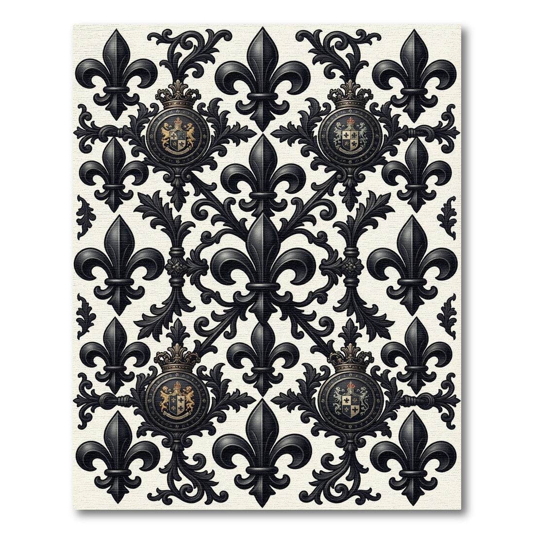 Black Fleur-de-lis Crest Ornament Rug
