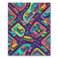 Vibrant Colorful Busy City Street Map Rug