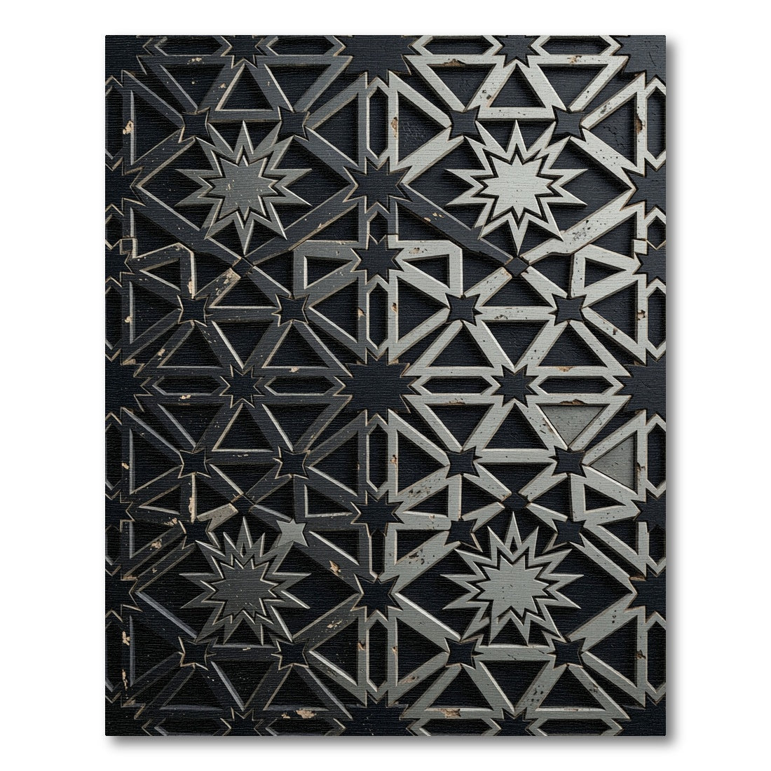 Monochrome Geometric Starburst Mandala Rug