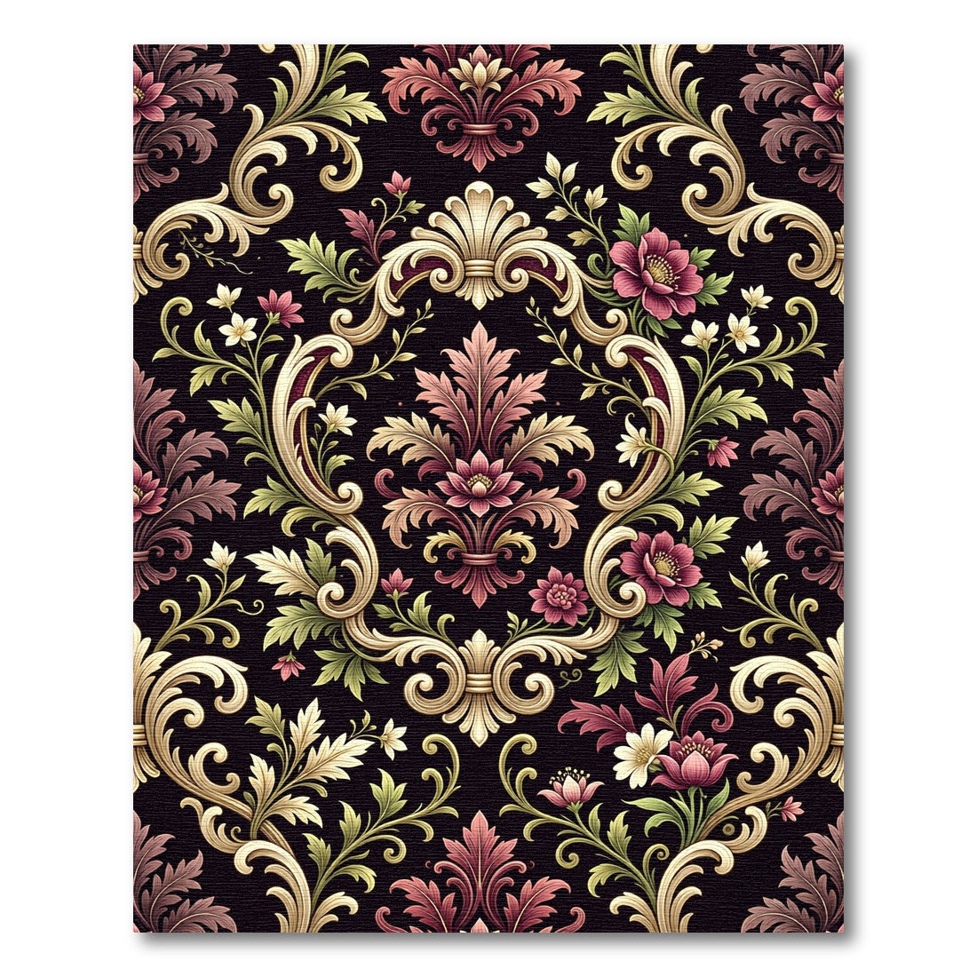 Ornate Crimson Floral Scrollwork Rug
