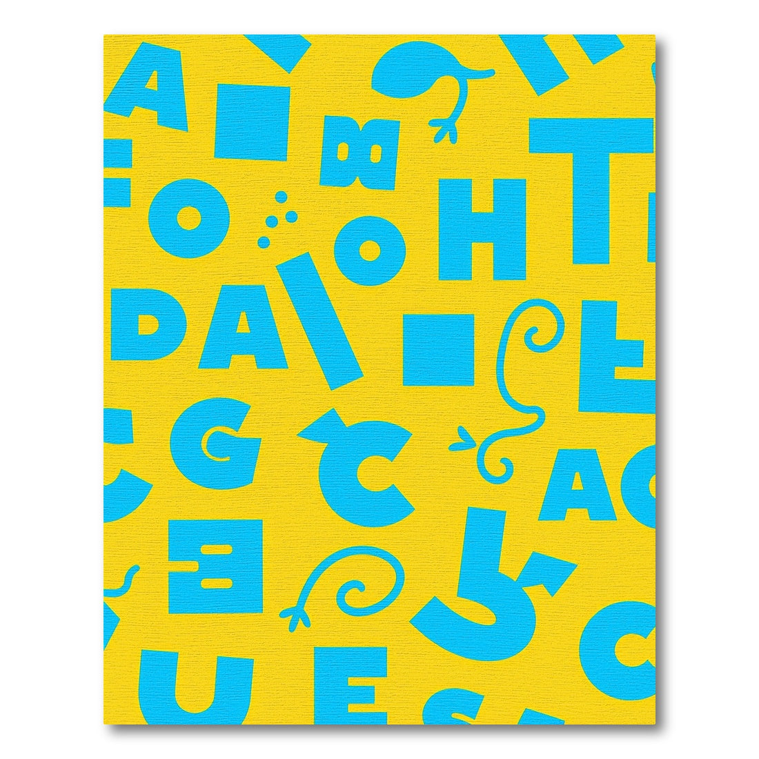 Bright Yellow Blue Alphabet Collage Rug