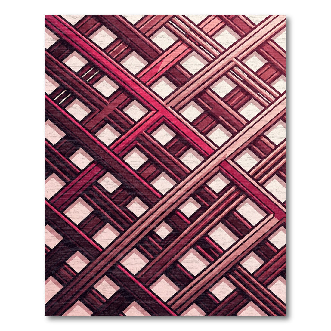 Crimson Lattice Intersecting Stripes Rug