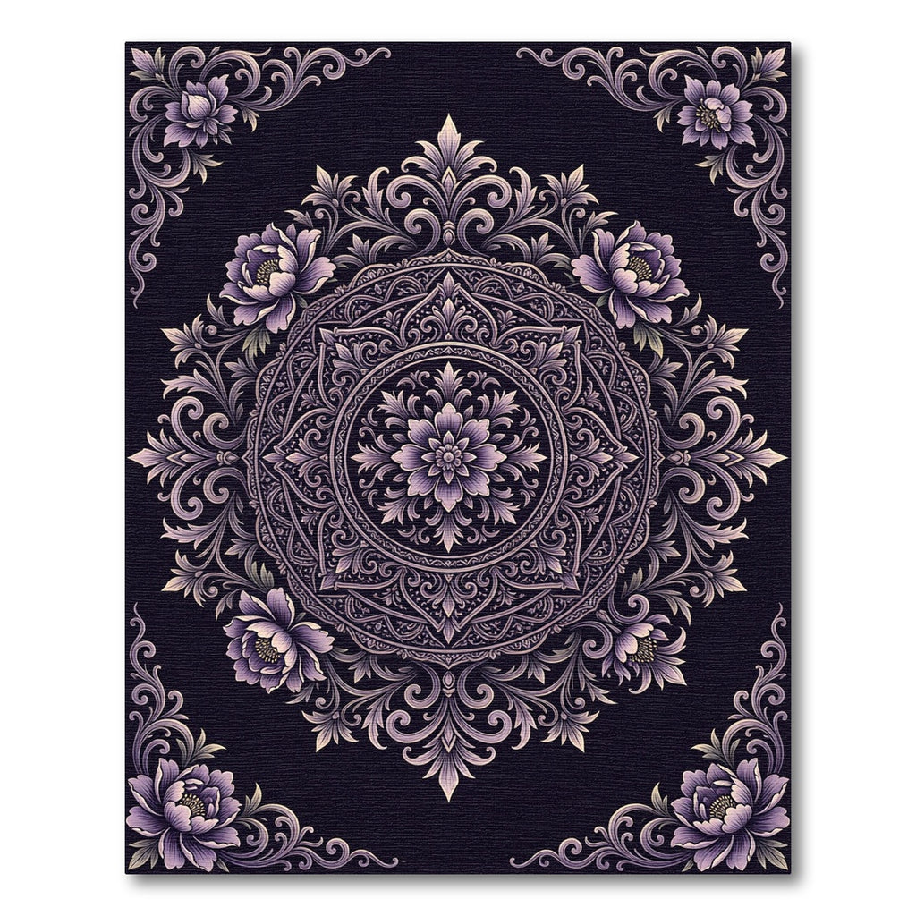 Elegant Purple Floral Mandala Medallion Rug