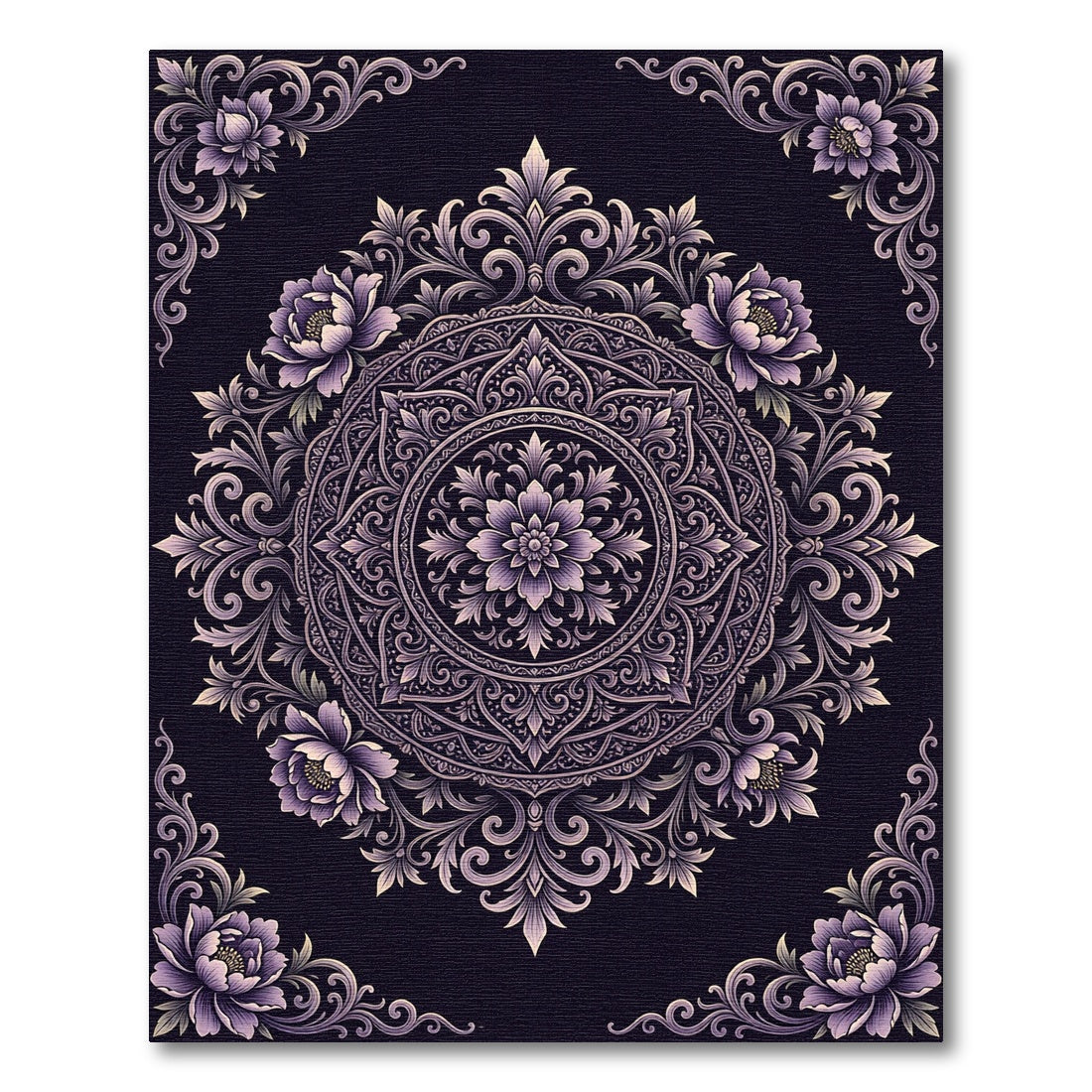Elegant Purple Floral Mandala Medallion Rug