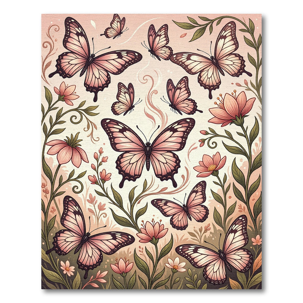 Whimsical Blush Butterfly Garden Illustration Rug