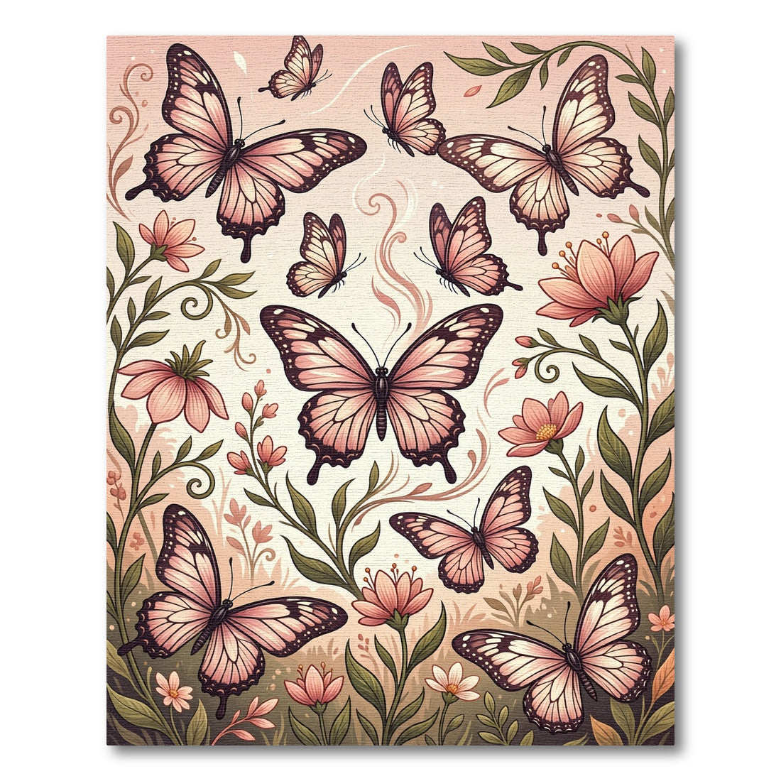 Whimsical Blush Butterfly Garden Illustration Rug