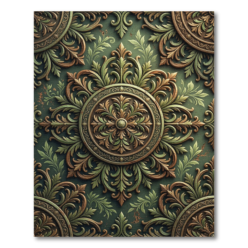 Elegant Olive Green Filigree Medallion Rug