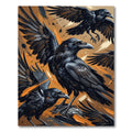Dark Ravens With Orange Splatter Background Rug