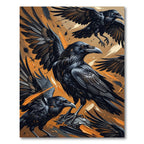 Dark Ravens With Orange Splatter Background Rug