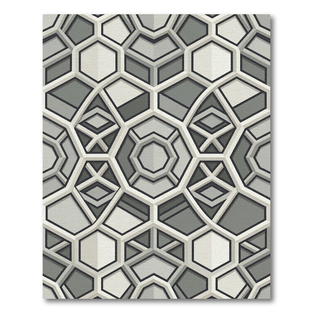 Modern Gray Geometric Hexagonal Tile Rug