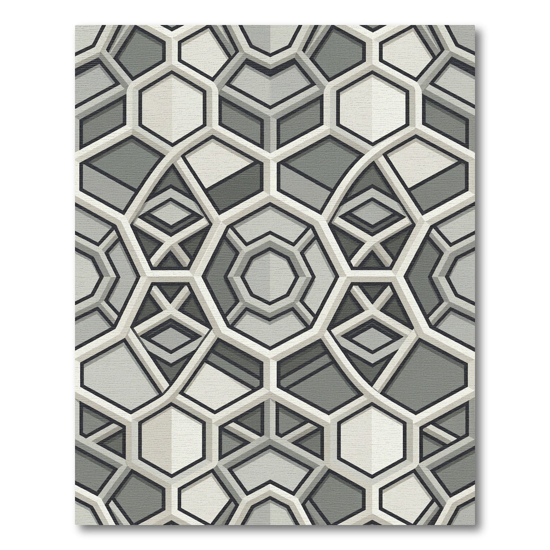 Modern Gray Geometric Hexagonal Tile Rug