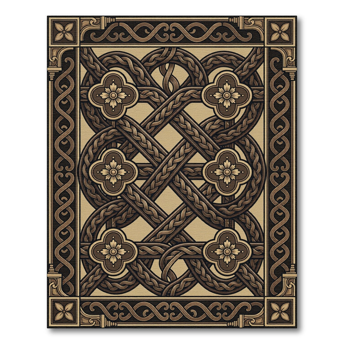 Ornate Interlocking Celtic Knot Clover Rug