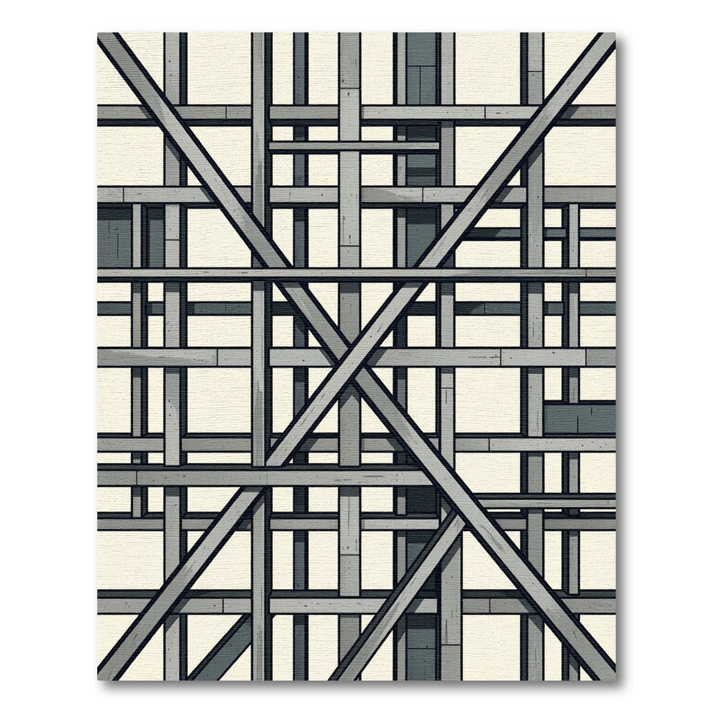 Modern Gray Industrial Grid Composition Rug