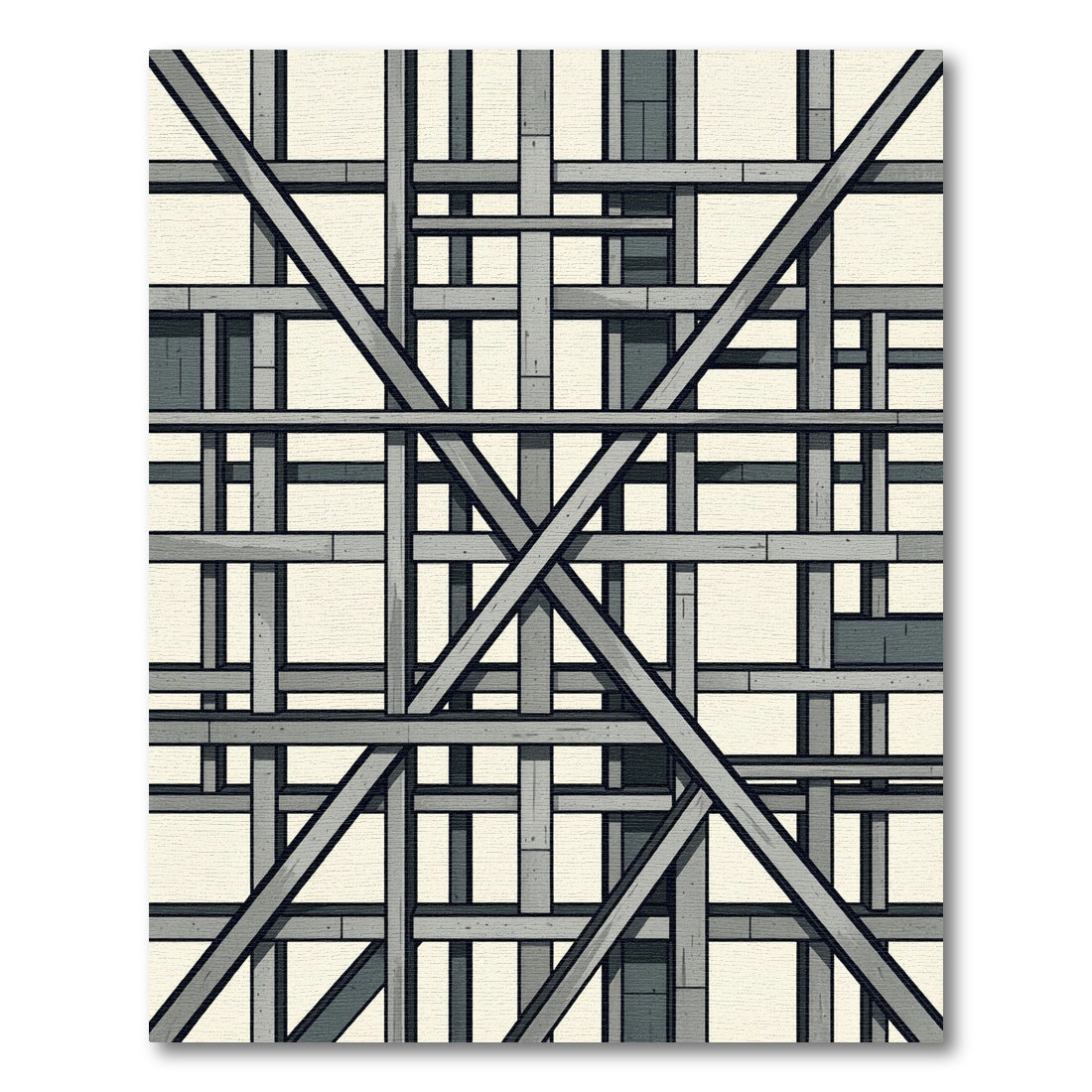 Modern Gray Industrial Grid Composition Rug