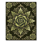 Ornate Sage Botanical Rose Medallion Rug
