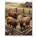 Rustic Highland Cattle Farm Scene Rug