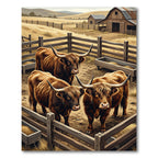 Rustic Highland Cattle Farm Scene Rug