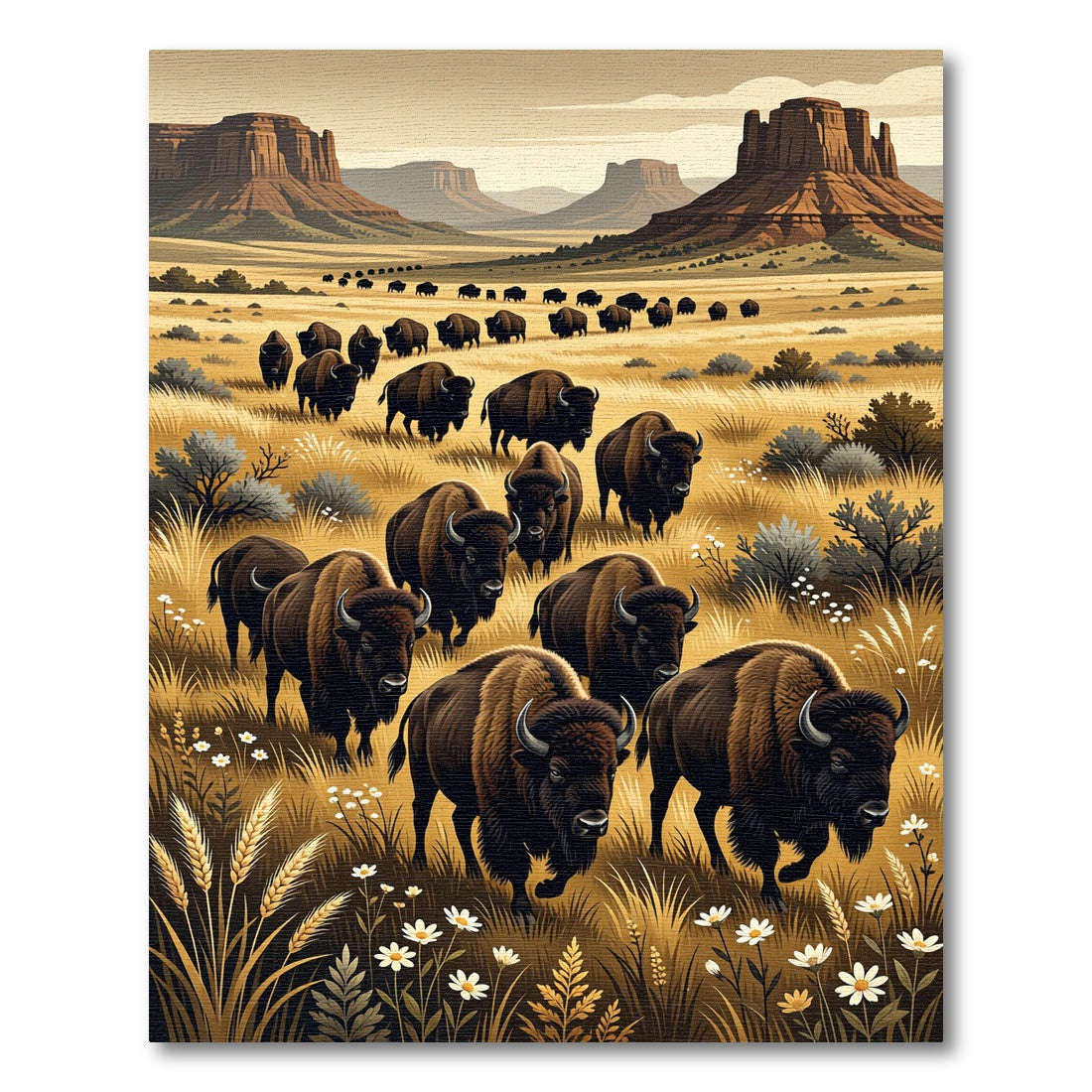 Majestic Bison Herd Desert Landscape Rug