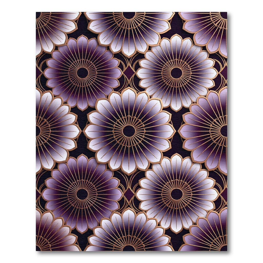 Elegant Violet Gold Geometric Lotus Rug